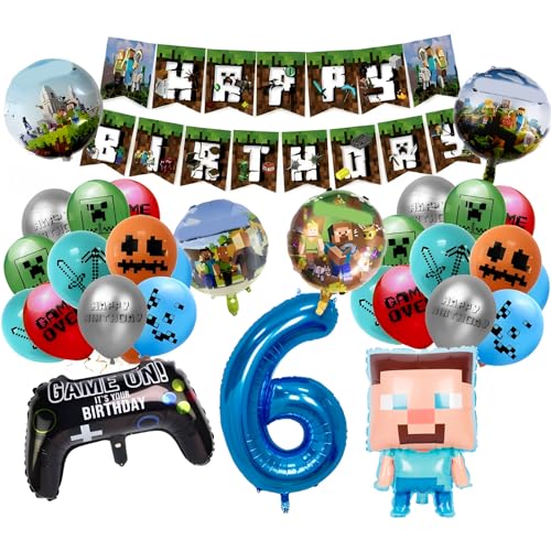 26-teiliges Dekorationsset für Geburtstagsfeiern, Dekoration zum 6. Geburtstag für Kinder, Happy Birthday-Banner, Kuchendekoration, Luftballons, Videospiel-Party, Geburtstagsdeko für Jungen 26-teiliges Dekorationsset für Geburtstagsfeiern, Dekoration zum 6. Geburtstag für Kinder, Happy Birthday-Banner, Kuchendekoration, Luftballons, Videospiel-Party, Geburtstagsdeko für Jungen von Yoimckay