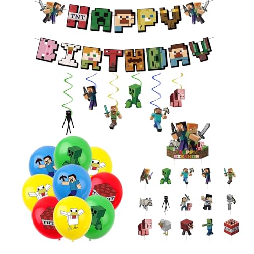 43 Pcs Miner Geburtstag Deko, Videospiel Geburtstags Dekoration, mit Luftballons, Banner, Tortenaufleger, Cupcake Topper, Hängend geburtstagsdeko, Gamer Spielthema geburtstag Party Deko Jungen 43 Pcs Miner Geburtstag Deko, Videospiel Geburtstags Dekoration, mit Luftballons, Banner, Tortenaufleger, Cupcake Topper, Hängend geburtstagsdeko, Gamer Spielthema geburtstag Party Deko Jungen von Yoimckay