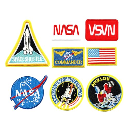 Cartoon DIY Aufnäher,8 Stück NASA Astronaut Logo Patches Weltraumforscher,Mode Bestickte Gestickte Aufnäher zum Aufnähen und Aufbügeln für Kleidung,Kleider,Hut,Jeans,DIY-Zubehör von Yoimckay