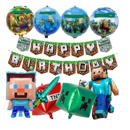 Krilucly 10 Stück Geburtstag Dekoration Set, Happy Birthday Banner, Luftballons für Videospiele, Pixel-Luftballon-Set für Geburtstag, Zubehör für Geburtstagsfeiern Krilucly 10 Stück Geburtstag Dekoration Set, Happy Birthday Banner, Luftballons für Videospiele, Pixel-Luftballon-Set für Geburtstag, Zubehör für Geburtstagsfeiern von Yoimckay