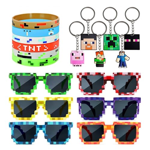 Set mit 18 Spielzeugen für Geburtstagsfeiern, Mosaikbrille mit bunten Sonnenpixeln, Armband aus Silikon, niedlicher Schlüsselanhänger, Party-Dekoration für Kinder Set mit 18 Spielzeugen für Geburtstagsfeiern, Mosaikbrille mit bunten Sonnenpixeln, Armband aus Silikon, niedlicher Schlüsselanhänger, Party-Dekoration für Kinder von Yoimckay