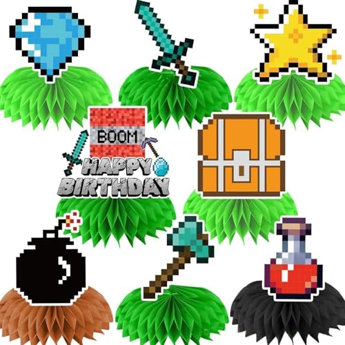 Set mit 8 Pixeln, Zubehör für Geburtstagsfeiern, für Miner, Tischdekoration mit Wabenmuster, Pixel, Dekoration für Kindergeburtstage, 3D-Tischdekoration von Yoimckay