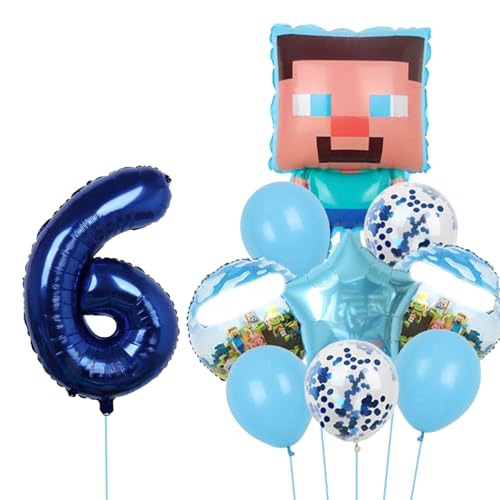 Yoimckay 10 Stück Luftballons Geburtstag Set 6 Jahre Jungen Spiel Party Luftballons Pixel Luftballons Geburtstag Dekoration aus Aluminium, Geburtstagsfeier Dekoration Set für Kinder (6 Jahre) von Yoimckay