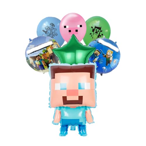 Yoimckay 17 Stück Ballons Geburtstag, Cartoon Luftballons, Spielthema Partyballons, Pixelballons, Kindergeburtstag Deko, Folienballon, Latexballon, Geburtstagsparty-Dekorationsset für Kinder von Yoimckay