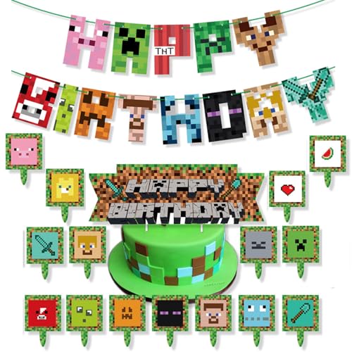 Yoimckay 17-teiliges Set Geburtstagsdekoration, Kuchendekoration, Geburtstag, Miner, Cartoon Anime Topper Cupcake, Kuchendekoration, Banner, Topper für Pixelkuchen, Deko Geburtstag Kinder Yoimckay 17-teiliges Set Geburtstagsdekoration, Kuchendekoration, Geburtstag, Miner, Cartoon Anime Topper Cupcake, Kuchendekoration, Banner, Topper für Pixelkuchen, Deko Geburtstag Kinder von Yoimckay