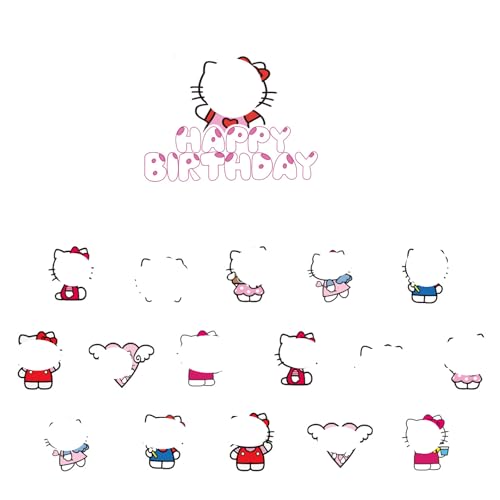 Yoimckay 17-teiliges Set mit Cartoon-Dekoration, Kuchen, Geburtstag, Kinder, Topper, Kuchen, Happy Birthday und Cupcake Topper, Kitty, Kuchen, Themed Cute, Party, Dekoration, Geburtstag, Mädchen von Yoimckay