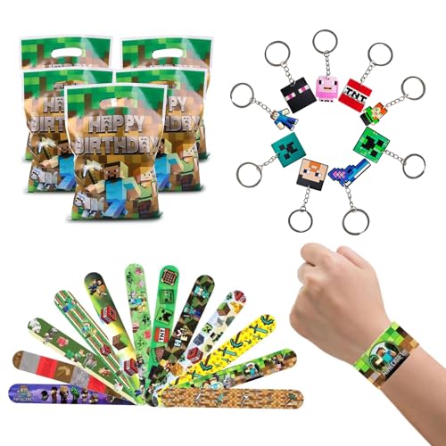 Yoimckay 31 Stück Videospiel-Zubehör für Kinder, Dekoration, Geburtstag, Spielzeug, mit Slap-Armbändern, Schlüsselanhänger, Geschenktüten, für Dekoration von Partys, Geburtstag, Kinder, Pinata Yoimckay 31 Stück Videospiel-Zubehör für Kinder, Dekoration, Geburtstag, Spielzeug, mit Slap-Armbändern, Schlüsselanhänger, Geschenktüten, für Dekoration von Partys, Geburtstag, Kinder, Pinata von Yoimckay