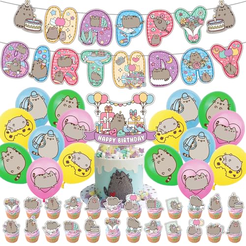 Yoimckay 42 Stück Dekoration Party Geburtstag Katze Luftballons Party Katze Topper Kuchen Topper Banner Happy Birthday Kindergeburtstag und Dekoration für Jubiläumsfeiern von Yoimckay