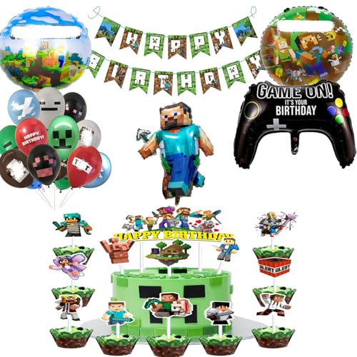 Yoimckay 43 Stück Gamer Geburtstagsdekoration, Banner, Gamer Cupcake Topper, Geburtstagsdekoration, Luftballons für Themenpartys, Partyartikel für Videospiele Yoimckay 43 Stück Gamer Geburtstagsdekoration, Banner, Gamer Cupcake Topper, Geburtstagsdekoration, Luftballons für Themenpartys, Partyartikel für Videospiele von Yoimckay
