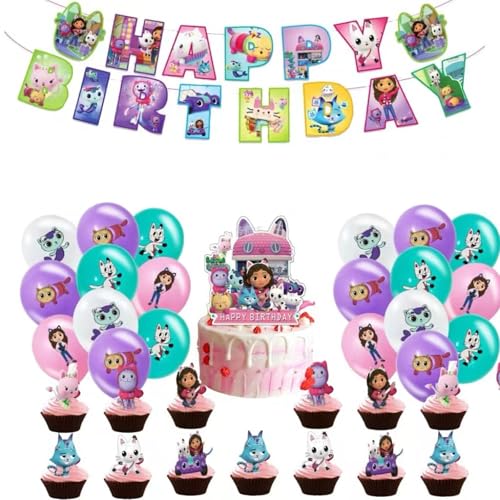 Yoimckay 46 Stück Cartoon-Dekoration, Thema, Geburtstag, Deko, Puppenhaus, Dekoration für Partys, Cartoon, Luftballons, Dekoration für Kindergeburtstag, Cake Toppers, Ballon-Set Geburtstag von Yoimckay