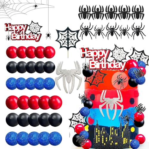 Yoimckay 48 Stück Tortendeko Kindergeburtstag, Spinnen-Mottopartys, Helden tortendekos, Spinnen Tortendeko , Geburtstag Spinnennetz Dekorationen für Mädchen Jungen Geburtstagsparty von Yoimckay