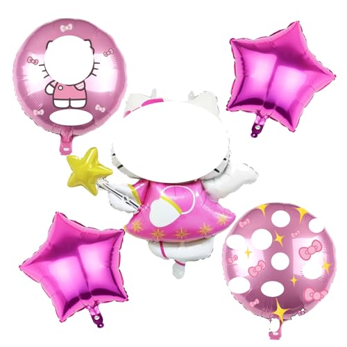 Yoimckay 5 teilige Kitty geburtstagsdeko, Aluminiumfolie, Deko Geburtstags luftballon, süße ballon Geburtstag, Kawaii Ballons Set, Luftballons geburtstag, party deko luftballons für Mädchen von Yoimckay