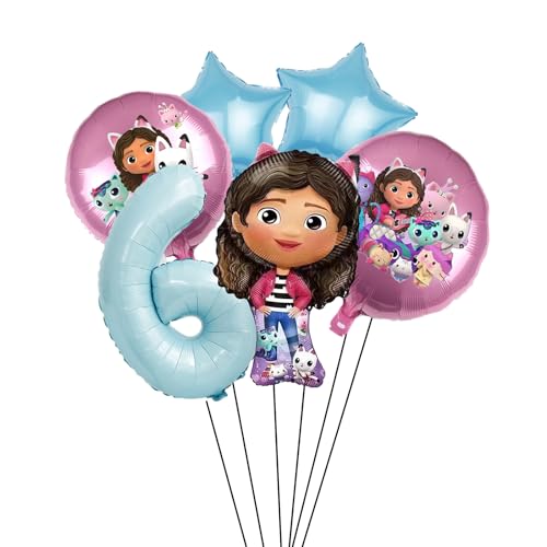 Yoimckay 6 Stück Katze Dekoration Geburtstag, Luftballons Geburtstag Dekoration 6 Jahre, Luftballon Party, Folienballon, Kinder, Party, Dekoration, für Mädchen, Frauen, Geburtstag, Party von Yoimckay