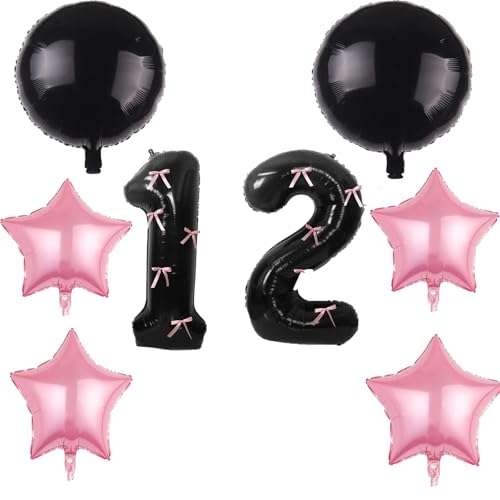 Yoimckay 8 Stück Luftballons, Schwarz, Rosa, Geburtstagsdekoration, Schwarz und Rosa, 12. Geburtstag, Partydekoration, Folienballon, für Mädchen, Frauen, Geburtstag, Party, Dekoration von Yoimckay