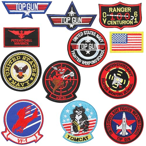 Yoimckay Aufnäher zum Aufbügeln für Kleidung, Aufnäher Erwachsene, Top Gun Maverick Aufnähers zum Aufnähen auf Kleidung, Jeans, Jacken, Hüte, Schuhe, Rucksäcke, Applikation, DIY-Zubehör (12 Stück) von Yoimckay
