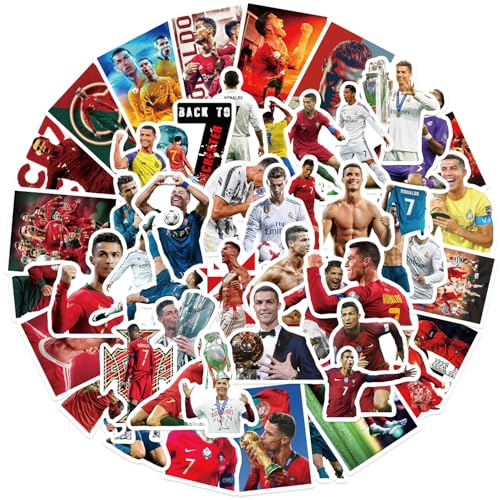 Yoimckay Cristiano Ronaldo Fußball-Aufkleber, Fußball-Aufkleber, wasserdicht, Vinyl, für Laptop, Gitarre, Gepäck, Jugendliche und Erwachsene, 50 Stück von Yoimckay