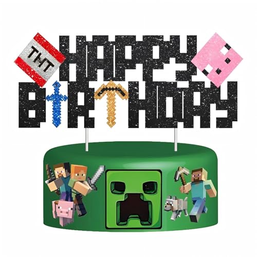 Yoimckay Dekoration für Kuchen, Geburtstag, Cartoon, Kuchendekoration, personalisierbar, Geburtstag, Kuchendekoration, Topper für Pixelkuchen, Dekoration für Kindergeburtstag von Yoimckay