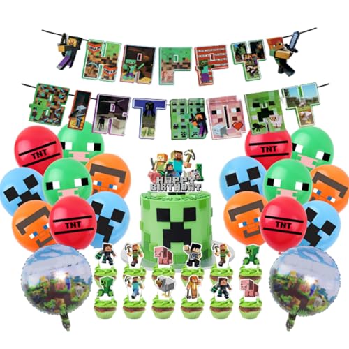 Yoimckay Geburtstagsdekoration, Game Pixel, Dekoration für Geburtstagsfeiern zum Thema Videospiel, Folienballon, fröhliches Dekorationsbanner, Partydekorationen zum Thema Minderjähriger von Yoimckay