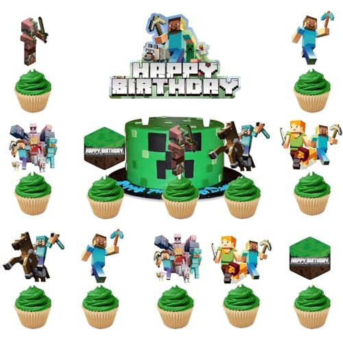 Yoimckay Kuchendekoration für Kindergeburtstag, 13-teilig, Pixel Cake Topper, Cupcake Topper, Video Game Kuchendekoration Geburtstag, Deko Geburtstag, Party Supplies Jungen Mädchen von Yoimckay
