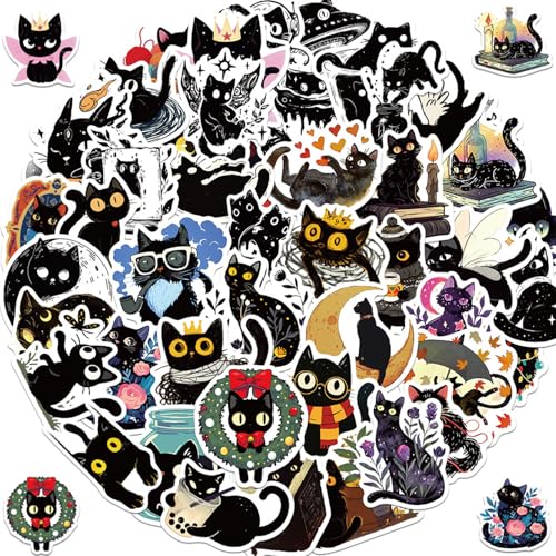 Yoimckay Niedliche schwarze Katzen-Aufkleber, selbstklebend, wasserfest, ästhetisch, Cartoon-Aufkleber für Wasserflaschen, Laptop, Sammelalbum, 50 Stück Yoimckay Niedliche schwarze Katzen-Aufkleber, selbstklebend, wasserfest, ästhetisch, Cartoon-Aufkleber für Wasserflaschen, Laptop, Sammelalbum, 50 Stück von Yoimckay