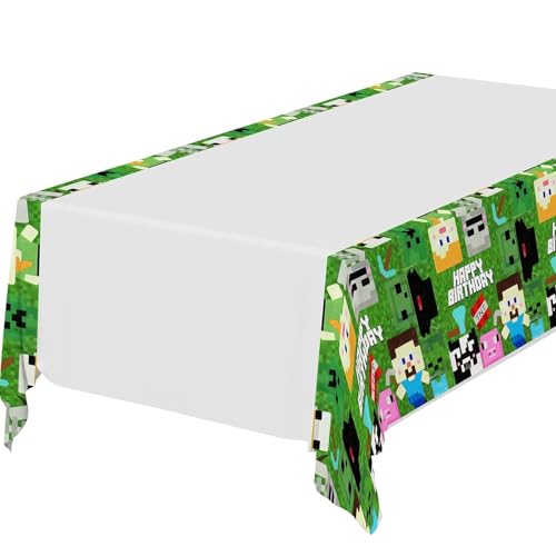 Yoimckay Pixel Geburtstag Tischdecke 130x220 cm Pixel Happy Birthday Tischdecke Kindergeburtstag Tischdecke für Mädchen Junge von Yoimckay