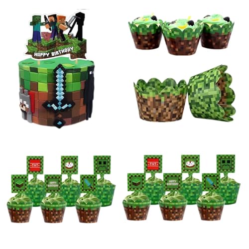Yoimckay Pixel Kuchendekoration für Geburtstag, Kinder, 49-teilig, Topper, Kuchen, Happy Birthday und Cupcake Topper, Cartoon, Kuchen, Themed Spiel, Party, Deko, Geburtstag, Mädchen, Jungen, Party von Yoimckay