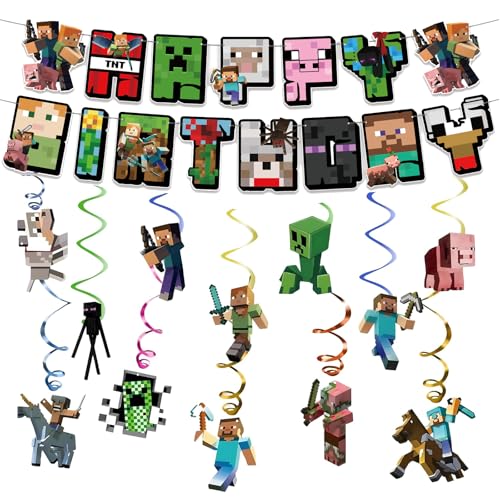 Yoimckay Zubehör für Geburtstagsfeier, Pixel, Geburtstagsdekoration, Gamer-Dekoration, Wirbel, Pixel, Dekoration, Geburtstag, Happy Birthday Decoration von Yoimckay