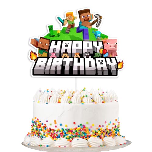 Yoimckay happy birthday tortendeko, tortenaufleger, cake topper, Miner personalisierbar Geburtstag Kuchendekoration, Pixelkuchen, Anime Cake Decorationen, Kuchen Dekoration Geburtstag, torten zubehör von Yoimckay