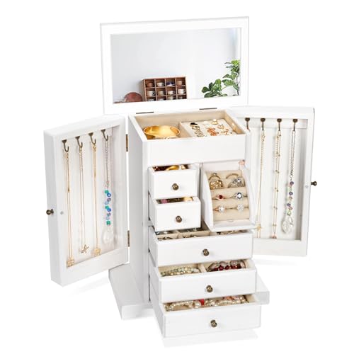 Yoimori Schmuckschatulle für Frauen, rustikale Holz-Schmuckschatullen und Organizer mit Spiegel und Schubladen, 6-lagige Schmuck-Organizer-Box für Ringe, Ohrringe, Halsketten, Armbänder (verwittertes Yoimori Schmuckschatulle für Frauen, rustikale Holz-Schmuckschatullen und Organizer mit Spiegel und Schubladen, 6-lagige Schmuck-Organizer-Box für Ringe, Ohrringe, Halsketten, Armbänder (verwittertes von Yoimori