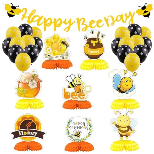 Yoirzit Biene Geburtstag Deko, 29 Stück Bienen Party Dekorationen, 3D Bienen Geburtstags Waben Mittelstücke, Tischdekoration für Babyparty, Bienentag, Kinder, Dusche, Babyparty von Yoirzit