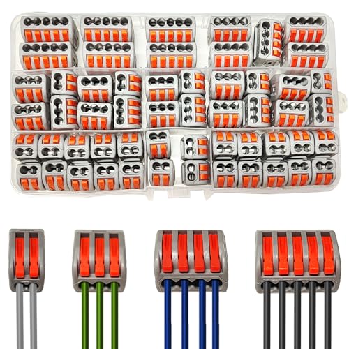 Yoirzit Kabelverbinder, 55 Stück Elektrische Anschlussblöcke 4mm² Leiter Klemme Verbindungsklemme Bilateral KöNnen Frei Kombiniert Werden Federdruckhebel für Feste Flexible Kabel von Yoirzit