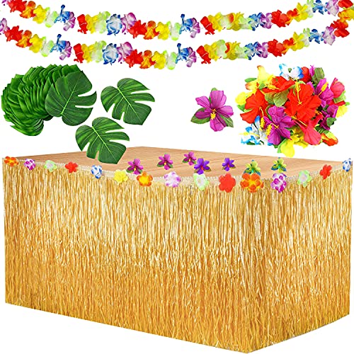 Yojoloin Hawaii Party Dekoration Kit 39 Pcs,Hawaii Luau Tischröcke 9ft, Hawaiianische Blumen,Künstliche Palmenblätter,Luau Hawaii Banner Foto Requisiten Zubehör für DIY Garten Beach Party Dekor. von Yojoloin