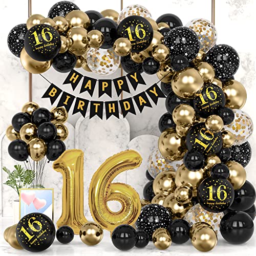 16 Geburtstag Deko Luftballon 16. Geburtstag Junge Mädchen 16 Jahre Geburtstagdeko Schwarz Gold Ballon Happy Birthday Girlande Deko 16. Geburtstag Konfetti Luftballons Birthday party Dekoration(16) von Yokald