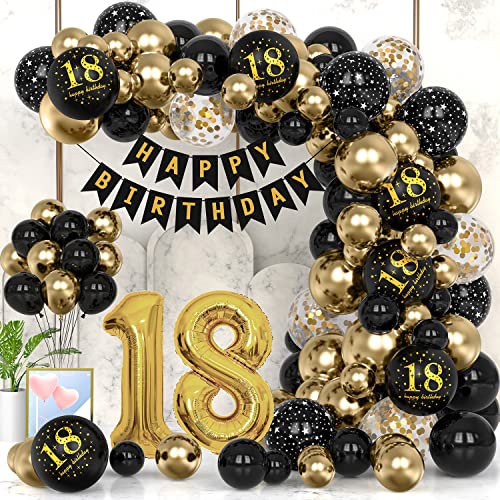 18 Geburtstag Deko Luftballon 18.Geburtstag Junge Mädchen 18 Jahre Geburtstagdeko Schwarz Gold Ballon Happy Birthday Girlande Deko 18. Geburtstag Konfetti Luftballons Birthday party Dekoration(18) von Yokald