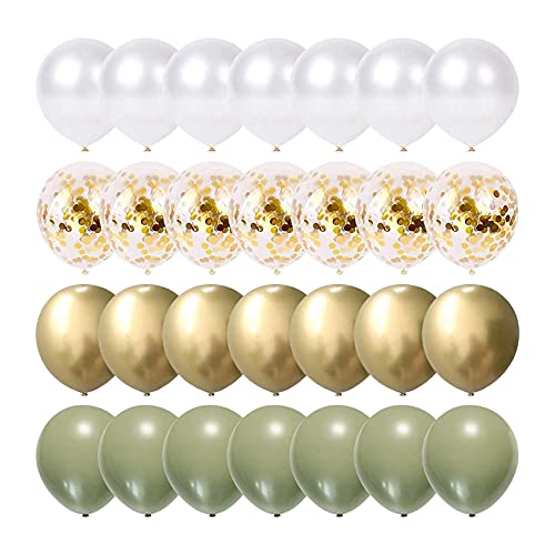 Yokomu 82 Stück 12 Grüne Perle Weiß Gold Konfetti Ballon Girlande Bogen Kit, Ballon Dekoration Hintergrund für Braut Dusche von Yokomu