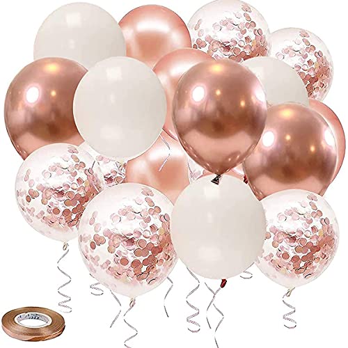 Yokomu Rose Gold Konfetti Ballons, 100 Pack Rose Gold WeißE Ballons und Rose Gold Metallische Ballons für Geburtstag Hochzeit von Yokomu