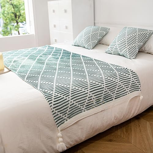 Yokqexz Doppelseitiger Bettläufer – Moderner Bettschal Mit Fransen, Dehnbarer Strickstoff, Hotel-Luxusdekor, Schutzschicht for Matratzen-Sofabezug(Dark Green,70x230cm) von Yokqexz