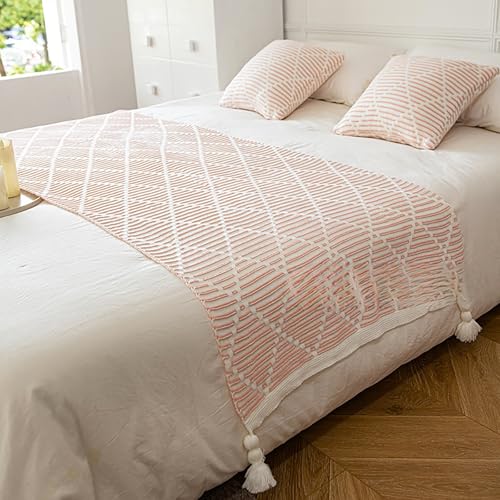 Yokqexz Doppelseitiger Bettläufer – Moderner Bettschal Mit Fransen, Dehnbarer Strickstoff, Hotel-Luxusdekor, Schutzschicht for Matratzen-Sofabezug(Red,130x200cm) von Yokqexz