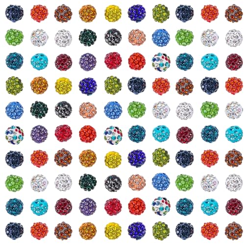 100 Stück Strass Perlen zum Auffädeln Bunte Glitzerperlen Perlen Mischfarbe Pflastern Perlen Polymer Clay Kristall Ton Perlen für Armbänder Ohrringe Kette DIY Schmuckdekoration von Yolev