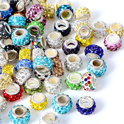100 Stück Strass Großlochperlen Europäische Perlen Bunte Crystal Pave Spacer Perlen Europäische Abstandshalter aus Polymer Ton Charms für DIY Handwerk Halsketten Schmuck 100 Stück Strass Großlochperlen Europäische Perlen Bunte Crystal Pave Spacer Perlen Europäische Abstandshalter aus Polymer Ton Charms für DIY Handwerk Halsketten Schmuck von Yolev