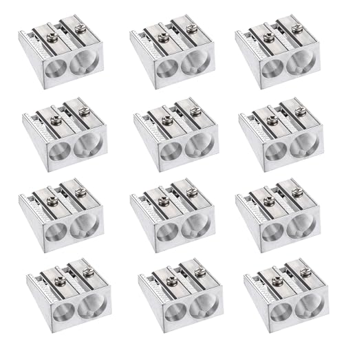 12 Stück Doppelloch Bleistiftspitzer aus Aluminiumlegierung Doppelspitzer Doppelklinge Handheld Metall Bleistiftspitzer für Familie Schule Büro von Yolev