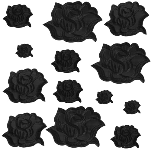 13 Stück Schwarz Rosen Applikationen Patch Bügelflicken Applikationen Reparaturflicken Patches Zum Aufbügeln Gestickt Patch Sticker für Jeans Jacken Hüte Kleidung Schuhe Tasche von Yolev