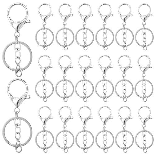 20 Stück Schlüsselanhänger Basteln Set Schlüsselanhänger Ring，Schlüsselring mit Kette, Schlüsselringe 25mm für Schlüssel DIY Schmuckherstellung (Silber) von Yolev