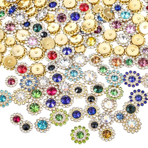 ﻿200 Stück Bunt Blumen Strasssteine Knopf Strasssteine zum Aufnähen Bunt Blumendekoration Knöpfe Glas Kristall Buttons Metall Basis für Kleidung Schuhe Ohrringe DIY Handwerk von Yolev