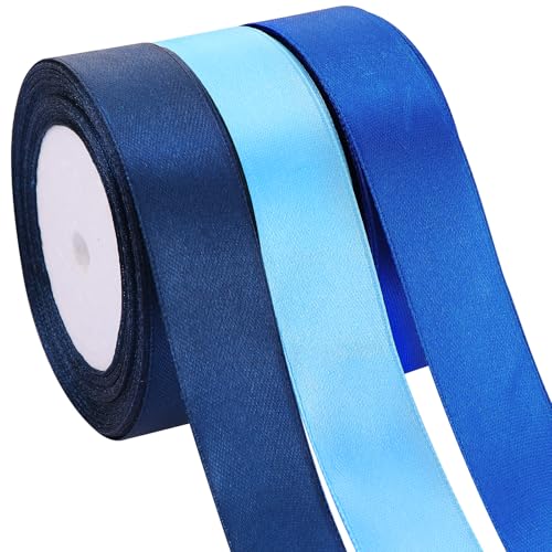 3 St Geschenkband Satinband Blau Schleifenband 25mm x 22m Geschenkbänder Hochzeit Stoff Geschenk Band für Taufe Geburtstag Deko Geschenkverpackung von Yolev