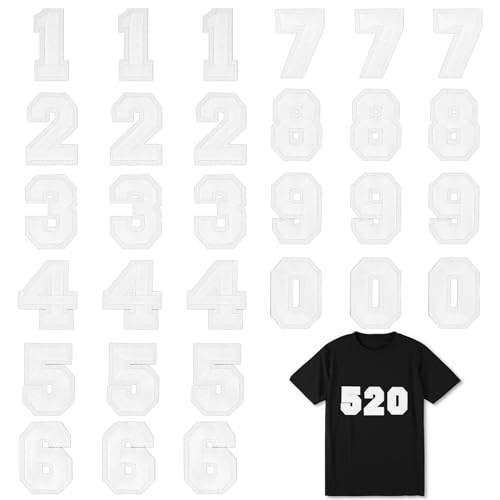 30 Stück Patches Bügelbilder Weiße Nummern Bügelflicken zum Aufbügeln 0–9 Nummern Dekorative Aufnäher Patches für Jeans Hut Jacke Rucksack Hemd Tasche Basteln von Yolev