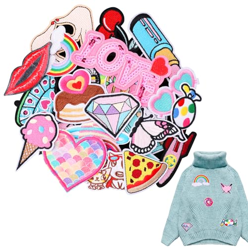 30 Stück Kinder Patches zum Aufbügeln Rosa Cartoon Aufnäher zum Aufbügeln Dekorative Stickerei Aufbügel Patches für Damen und Mädchen Jeans Hüte Jacken Rucksäcke Hemden Taschen Basteln von Yolev