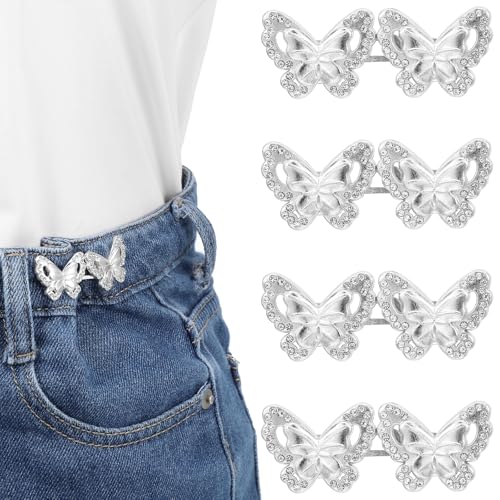 4 Sets Schmetterling Hosen Enger Machen Clip Silber Jeans Knöpfe Hosenbund Enger Machen Kein Annähen Eines Hosenbund Verschlussknopfes Nötig für Lose Jeans Hosen Röcke von Yolev