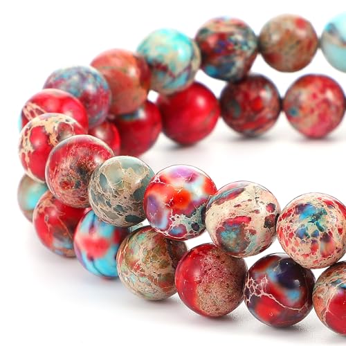 45-47 Stück Naturstein Perlen 8 mm Braun Blaue Jaspis Edelstein Perlen Königliche Meeressediment Natürliche Perler Beads Bunte Runde Steinperlen für die Schmuckherstellung Beads for Jewellery Making von Yolev