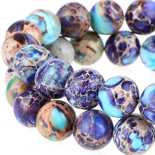 Yolev 47 Stück 8 mm florale imperiale lila Perlen, blaue Perlen für Schmuckherstellung, Naturstein, Rund, Steinperlen, Edelsteinperlen, Blau, Violett von Yolev